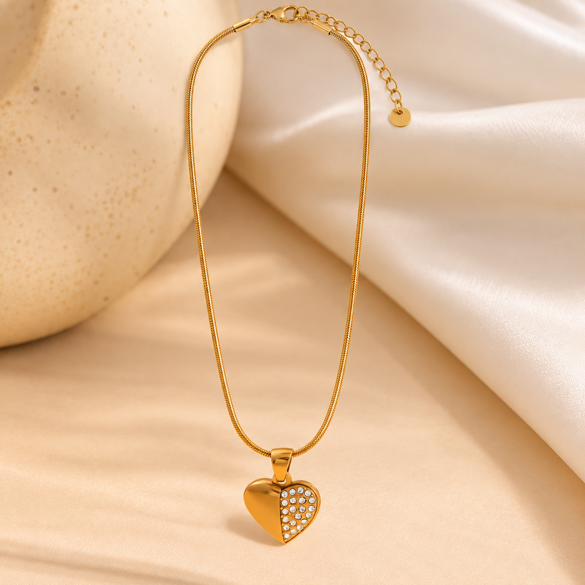 NSJ47C Elara Half  Heart Necklace 18k Gold PVD plated