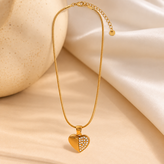 NSJ47C Elara Half  Heart Necklace 18k Gold PVD plated