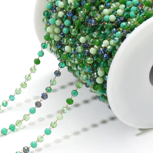 CN 71 Dark Green Toned Stone Crystal link Chain 18k Gold Stainless steel( 1 feet ) Anti tarnish ( .8 * 2 mm )