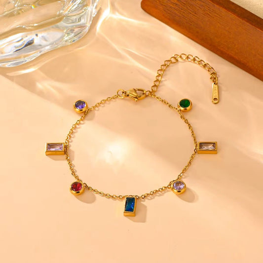 SJ 636 Colourful Zircon dainty bracelet - 18k Gold PVD plated stainless steel - Anti tarnish