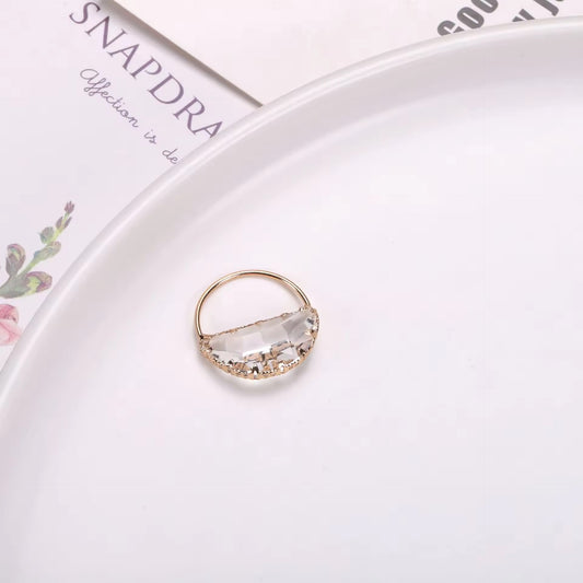 CZ 2582 Clear Half Round glass zircon charm 18k gold plated ( 1 pc ) Anti tarnish