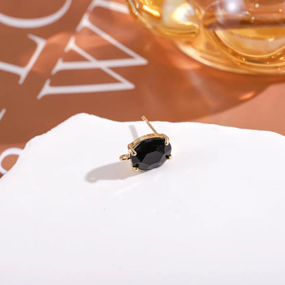 ZS03F Black purple toned Oval Zircon stud 14k gold plated ( 2 pc ) - anti tarnish