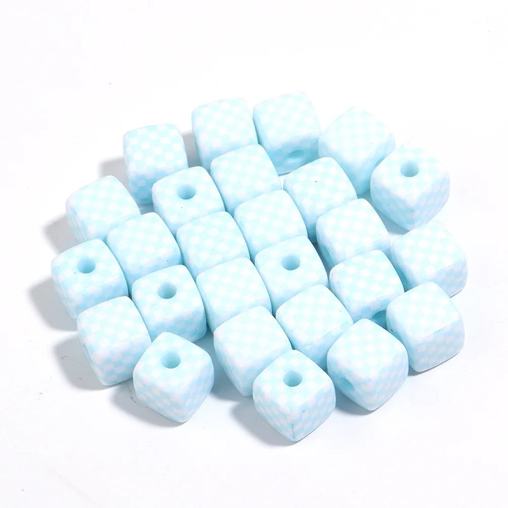 AB76 Grid square 13mm uv plated shiny Acrylic bead ( 1 pc )