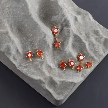 SS 3038 Orangish Red Tiny Zircon Connector Charm 18k Gold plated ( 1 pc ) Anti tarnish ( 6.4:3.9 mm )