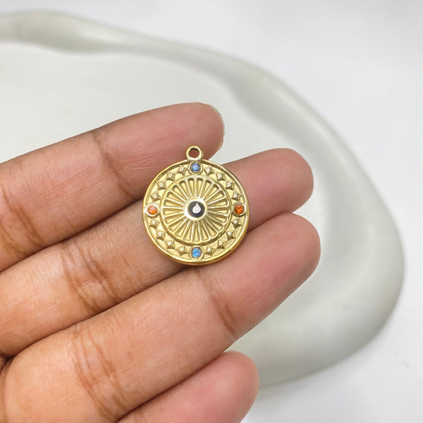 SS 2174 Zircon vintage Stainless steel charm ( 1 pc ) Anti tarnish