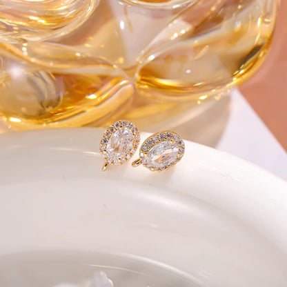 ZS03N Zircon Oval Stud 14k gold plated crystal ( 2 pc ) Anti tarnish