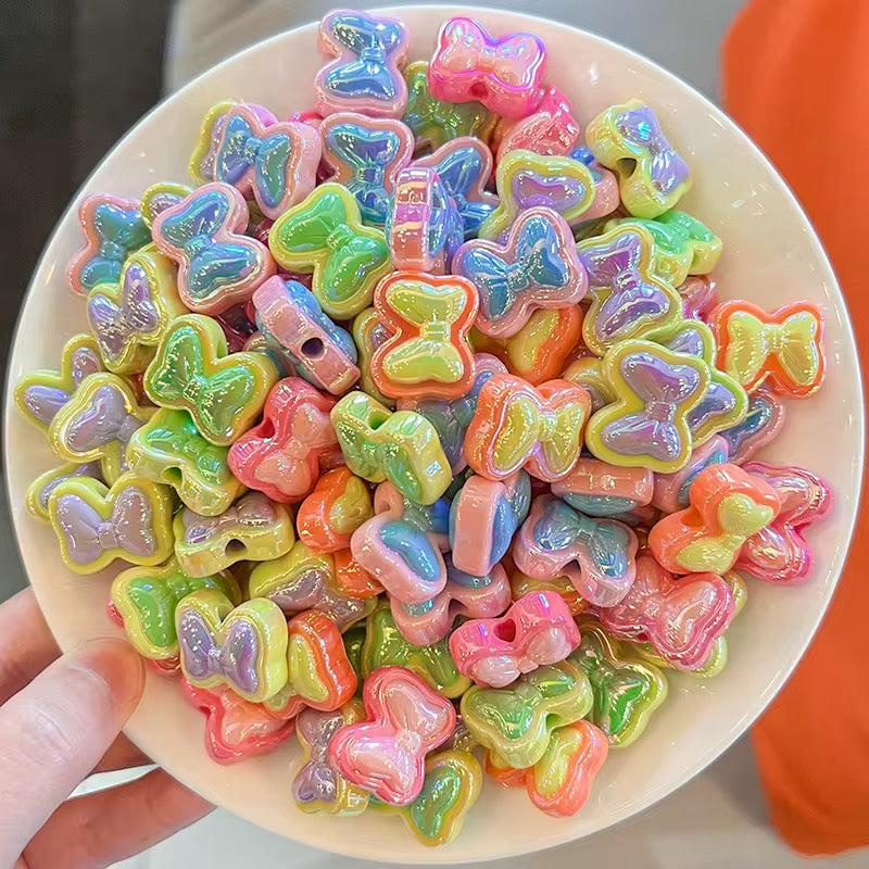 BBB 253 (c) Purple Bow Double colour Luminous Shiny Bead ( 1 pc ) UV Plated Acrylic ( 16 mm )