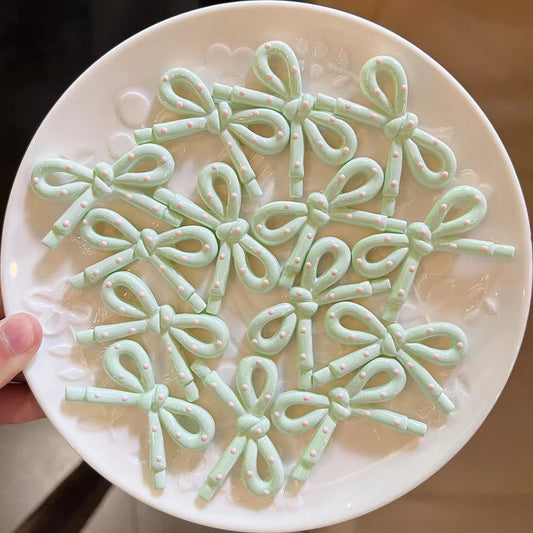 BBB 327 (d) Green Bow Cabochon Shiny ( 1 pc ) UV Plated Acrylic ( 40*30 mm )