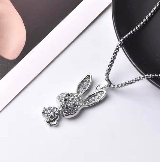 SJ 1034 Rabbit Zircon Mens Chunky long Necklace - stainless steel - Anti tarnish