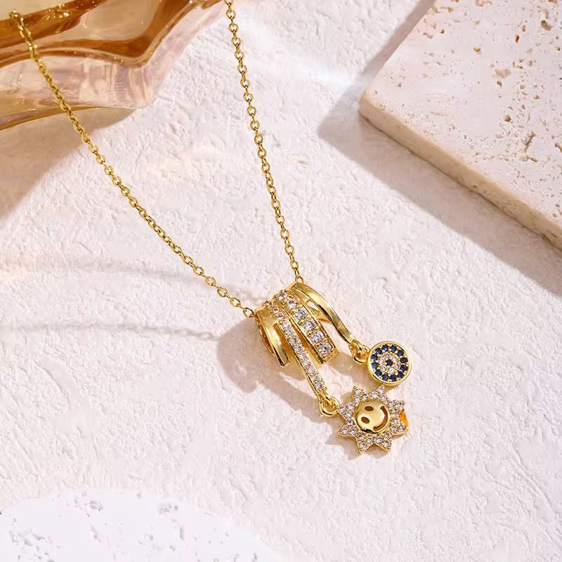 SJ 843 Modern French style charms luxury zircon Necklace - 18k Gold PVD plated stainless steel - Anti tarnish