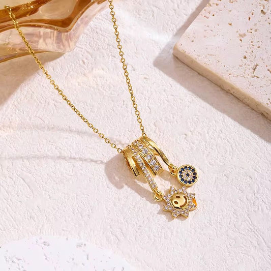 SJ 843 Modern French style charms luxury zircon Necklace - 18k Gold PVD plated stainless steel - Anti tarnish