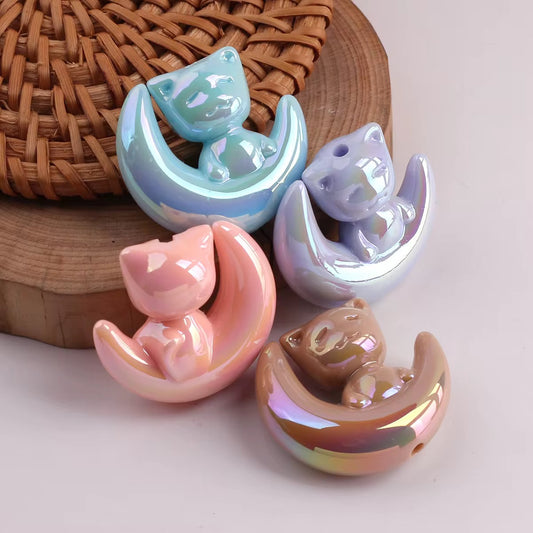 BBB 265 (f) Light Brown Cat Moon Luminous Shiny Big Bead ( 1 pc ) UV Plated Acrylic ( 28 mm )
