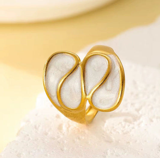 SJ 903 Drop Style White Enamel Ring Adjustable - 18k Gold PVD plated stainless steel - Anti tarnish