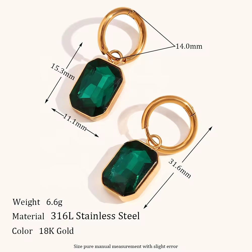 SS 231 Emerald hoop  -18k gold plated stainless steel - Anti tarnish - Wholesale