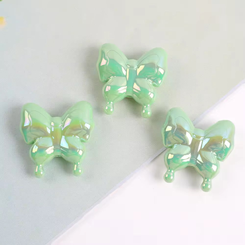 BBB 303 (b) Light Green Butterfly Holographic Shiny  Bead ( 1 pc ) UV Plated Acrylic ( 29:29 mm )