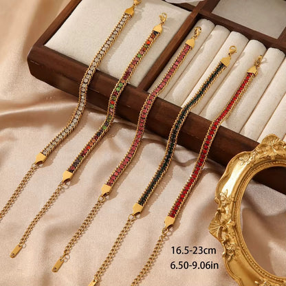 BSJ02D Red Zircon Diamond chain bracelet - 18k Gold PVD plated 316 stainless steel - Anti tarnish