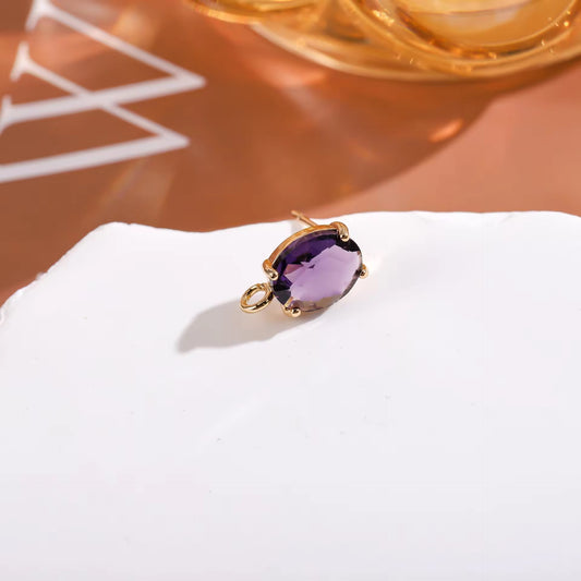 CZ 2524 Dark Purple Oval Zircon stud 14k gold plated ( 2 pc ) - anti tarnish