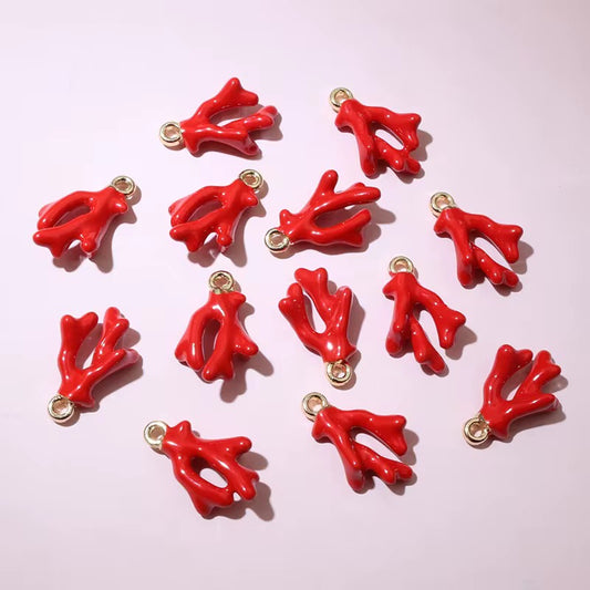 BBB 229 (g) Red Coral Branch 3D enamel charm ( 1 pc ) Tarnish Resistant ( 16:10:5 mm )