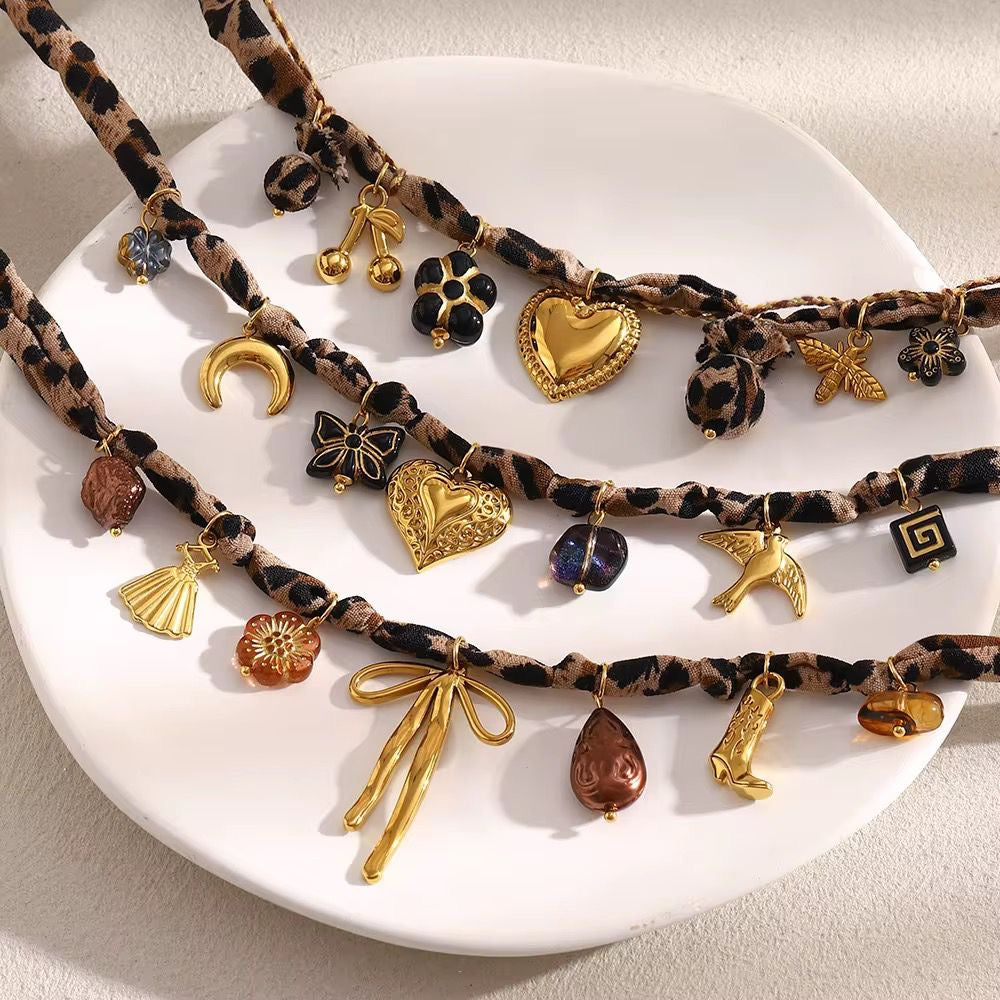 SJ 975 Fashion Fabric Charm Necklace  - Premium jewellery- 18k Gold PVD plated stainless steel - Anti tarnish