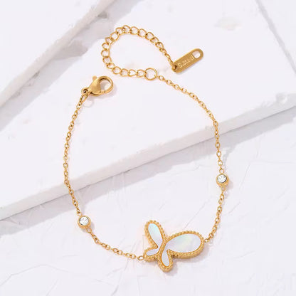 BSJ03C White Butterfly Zircon Bracelet - 18k gold PVD plated 316 stainless steel - Anti tarnish