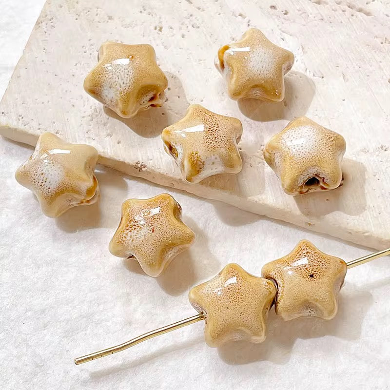 BBB 255 (e) Cream Chunky Star Ceramic bead ( 1 pc ) Porcelian Ceramic ( 15 mm )