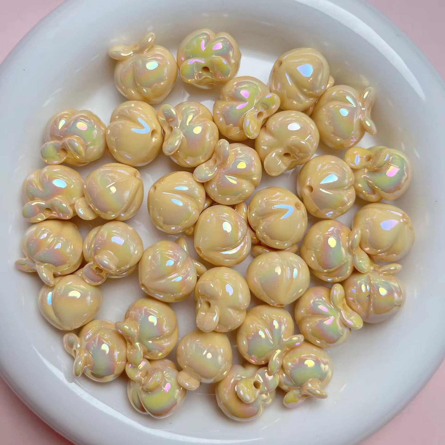 BBB 354 (d) Beige Fruit peach Shiny Bead ( 1 pc ) UV Plated Acrylic ( 16 mm )