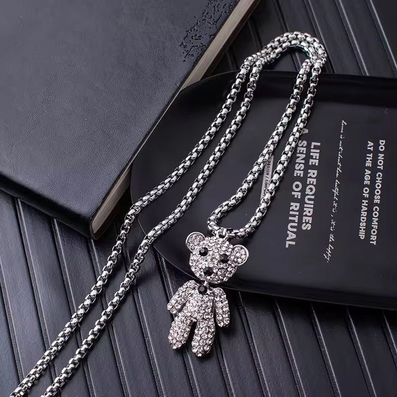 SJ 1035 Bear Zircon Mens Chunky long Necklace  - stainless steel - Anti tarnish