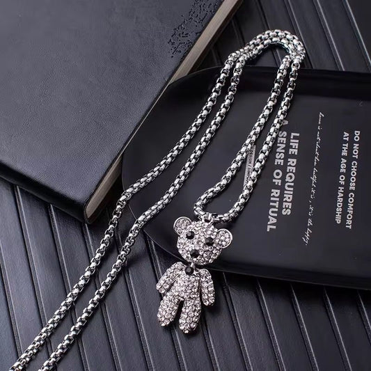SJ 1035 Bear Zircon Mens Chunky long Necklace  - stainless steel - Anti tarnish