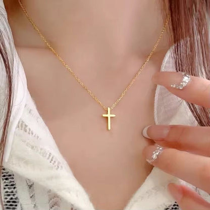 NSJ08E Dainty Cross Necklace - 18k Gold PVD plated 316 stainless steel - Anti tarsi