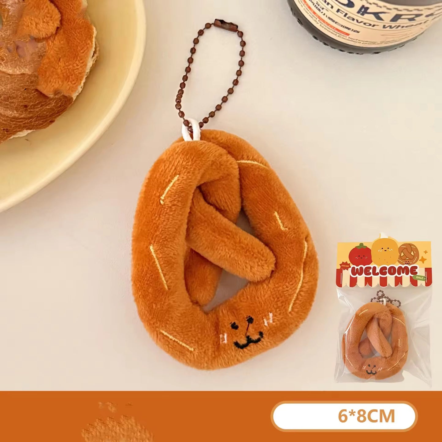 PK 29 Pretzel Cute Food 3D Plush Toy Keychain ( 1 pc ) Imported Premium Quality