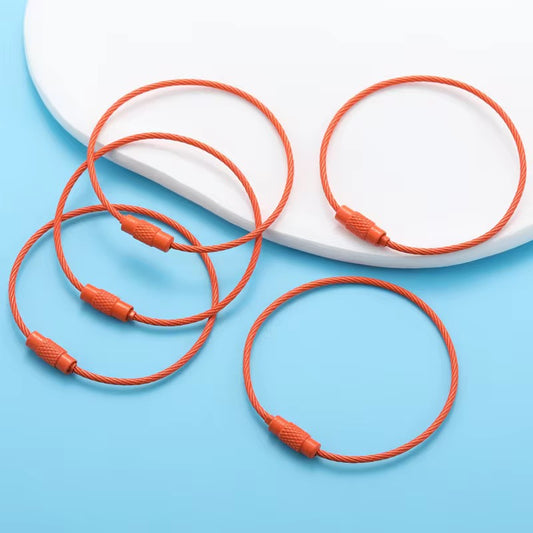 BBB 185 (d) Orange Loop Cable Key Ring Wire Keychain ( 1 pc ) Screw lock Key Ring ( 1.5 * 150 mm ) Stainless steel