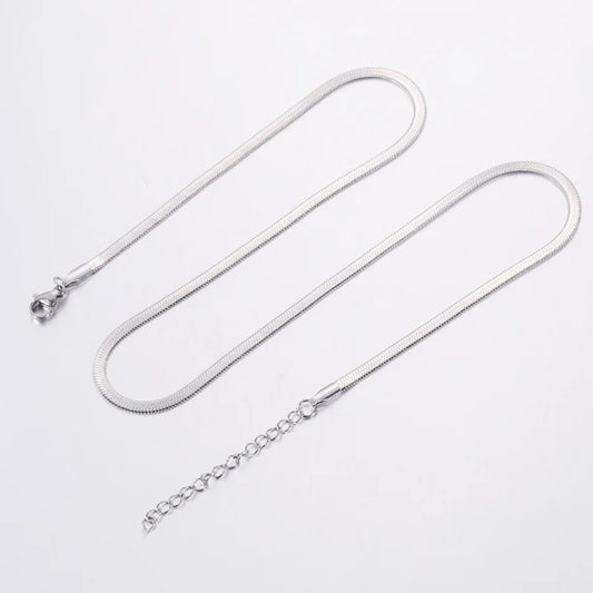 RC 34 Sliver Flat Snake chain Stainless steel ready chain with extension ( 1 pc ) Anti tarnish