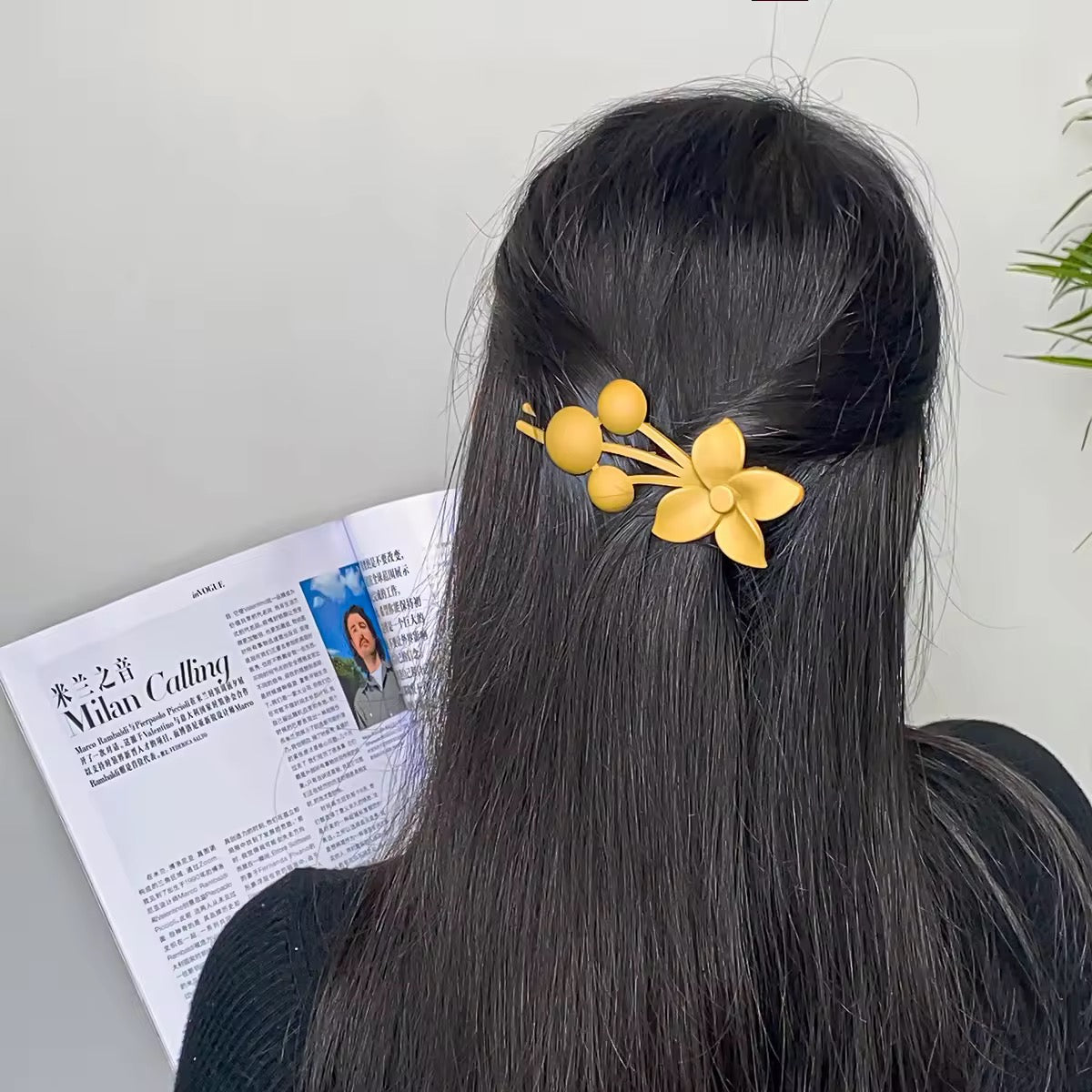 HA 02 (b) Muted Green Oversized Floral Shark-Claw Hair Clip ( 1 pc )