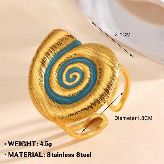 RSJ17C shell chunky enamel ring -  18k Gold PVD plated 316 stainless steel - Anti tarnish