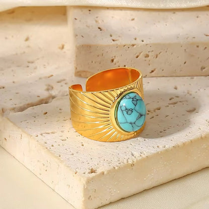 RSJ04D Retro Gemstone Ring Adjustable - 18k Gold PVD plated 316 stainless steel - Anti tarnish