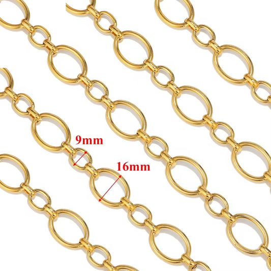 CN 93 Big Chunky Oval Cable Link Chain Silver Stainless steel( 1 feet ) Anti tarnish ( 9:16 mm )