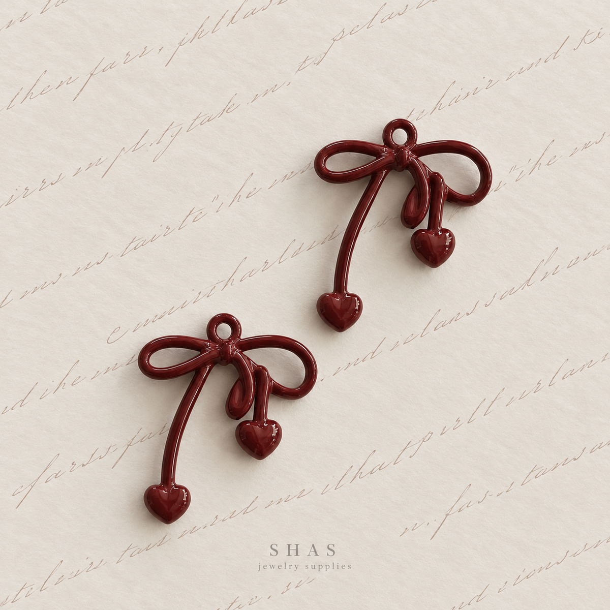 AC05X Heart Bow Burgundy Y2K Charm ( 1 pc ) High Quality Alloy