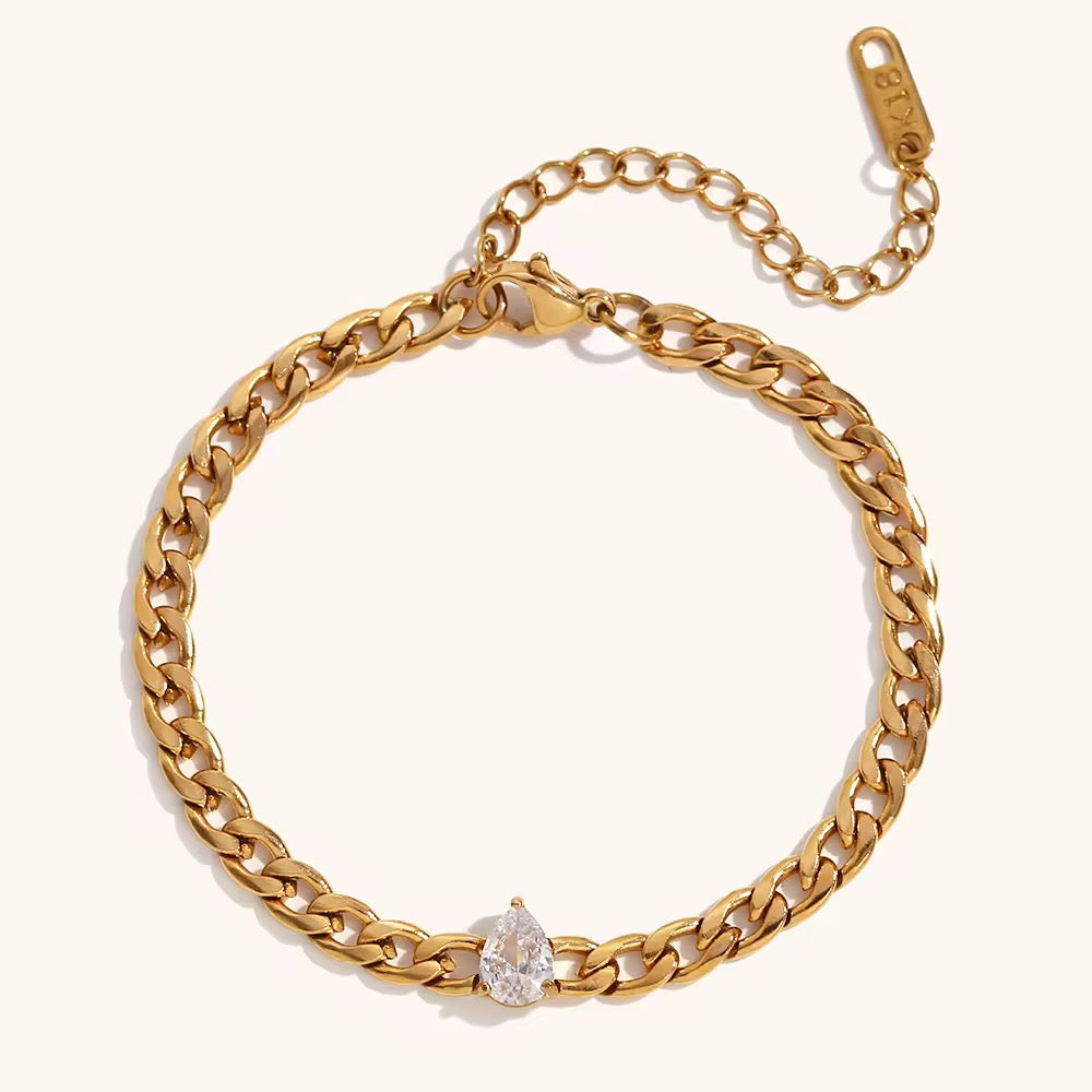 SJ 420 Teardrop Zircon Modern Bracelet- Premium 18k Gold PVD plated stainless steel - Anti tarnish - Wholesale