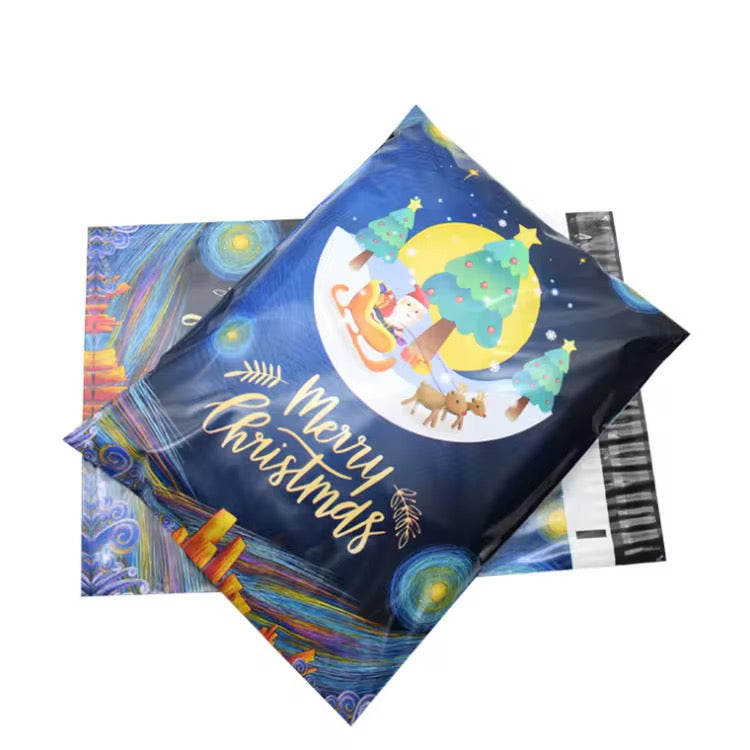 Merry Christmas Poly Mailer Bag -  Waterproof & Double Sided - Designer Premium Packaging ( 10:13 inch )