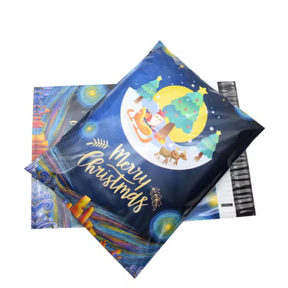 Merry Christmas Poly Mailer Bag -  Waterproof & Double Sided - Designer Premium Packaging ( 10:13 inch )