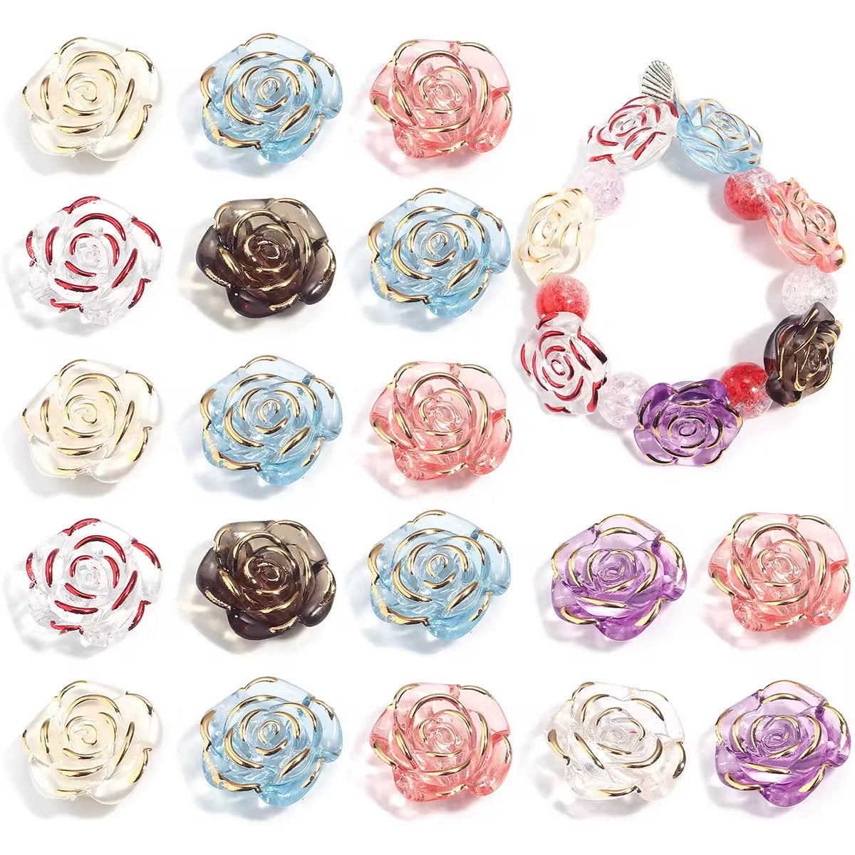 BBB 361 (c) Clear Rose Flower Bead ( 1 pc ) UV Plated Acrylic ( 20 mm )