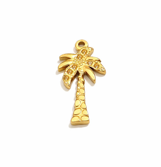 SS 1294 Palm Tree Ocean charm 18k Gold PVD plated 316 stainless steel ( 1 pc ) Anti tarnish ( 20:11 mm )