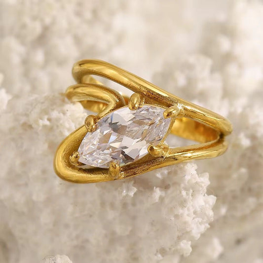 SJ 984 Marquise Zircon Ring - Premium jewellery- 18k Gold PVD plated stainless steel - Anti tarnish