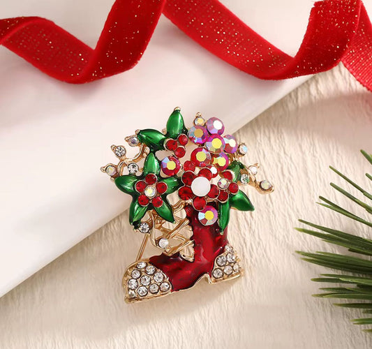 BR 85 Floral Boots Christmas Zircon Brooch ( 1 PC ) Anti Resistant