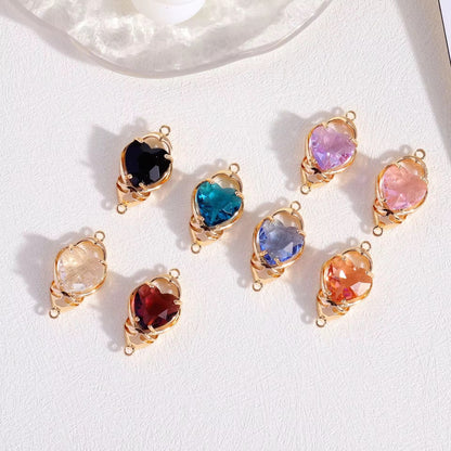 BBB 203 (B) Dark Blue Heart zircon pendant double loop CZ connector 14k gold plated ( 1 pc ) Anti tarnish