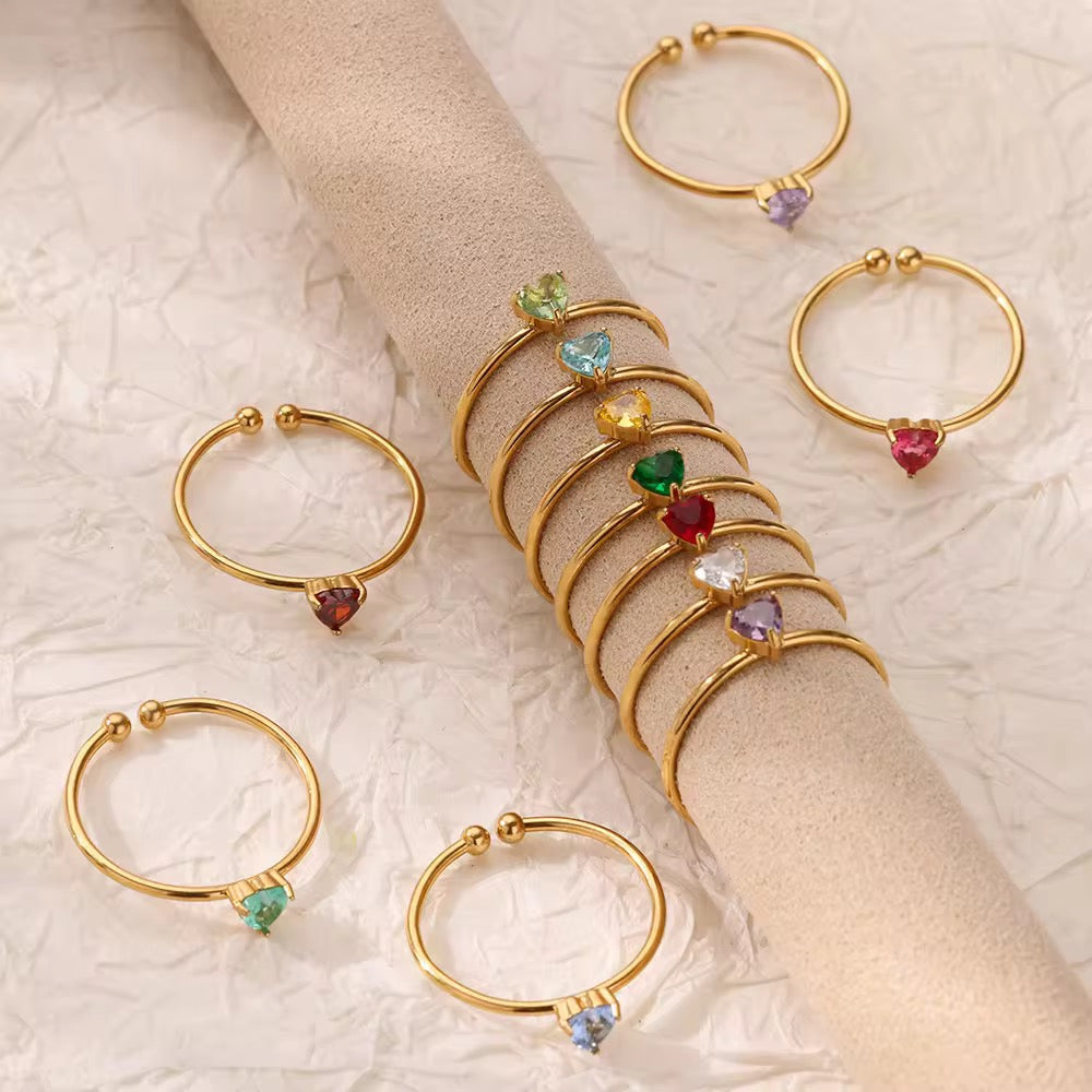 SJ 481 Zircon heart ring adjustable - 18k Gold PVD plated stainless steel - Anti tarnish