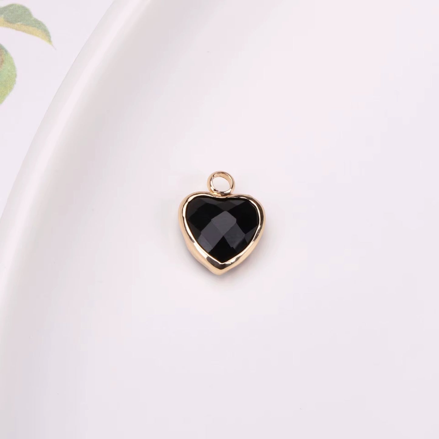BBB 95 (k) Deep Black Orange Heart 14k gold plated Zircon crystal charm ( 1 pc ) Anti tarnish ( 8 mm )