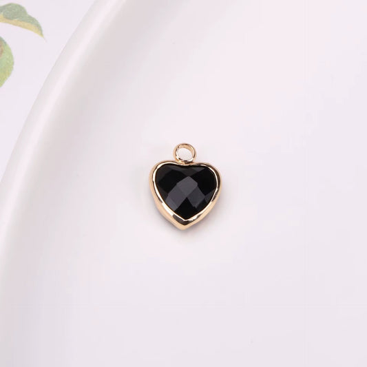 BBB 95 (k) Deep Black Orange Heart 14k gold plated Zircon crystal charm ( 1 pc ) Anti tarnish ( 8 mm )