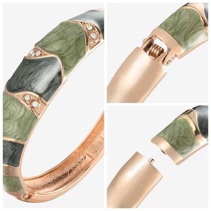 GSJ01A Green Dripping Art Thick Cuff Bracelet 14k gold plated - Anti tarnish