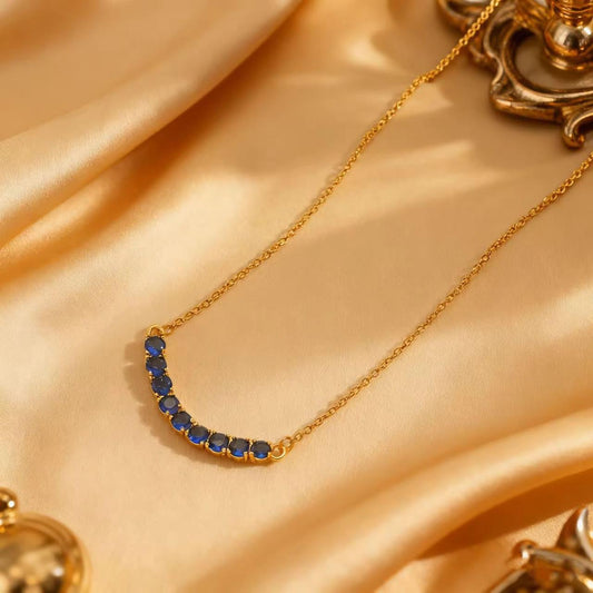 NSJ29D Blue Zircon Necklace - 18k Gold PVD plated